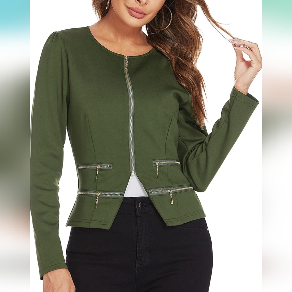 HP🎉 Zeagoo Zippered Front Cropped Blazer Jacket - Size XL - Picture 2 of 15